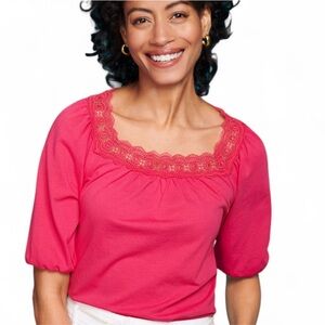 Talbots Bright Pink Lace Accent Blouse